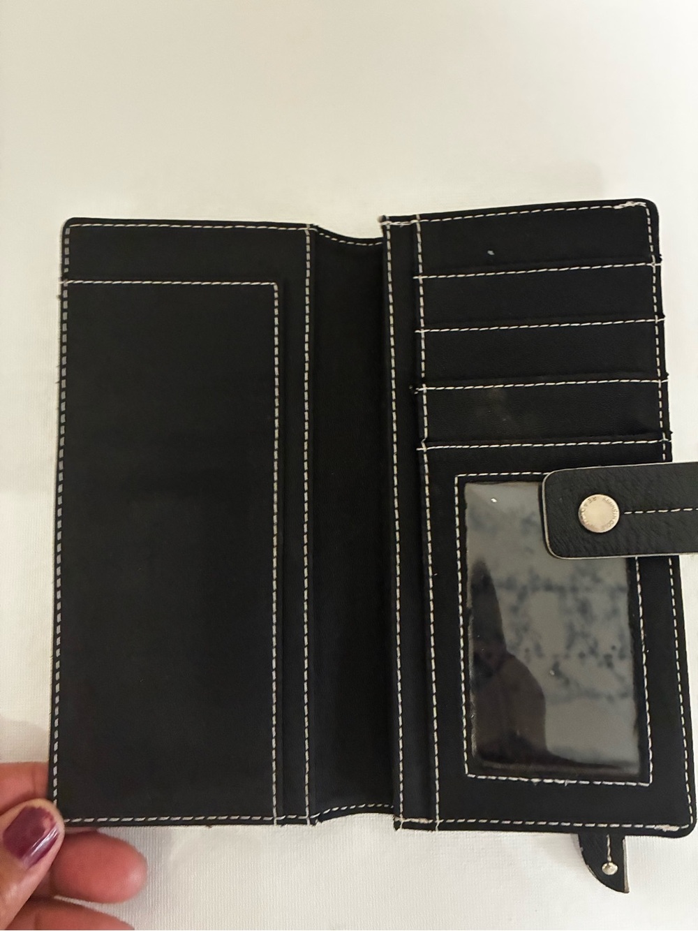 Men's Black Long Card & Key Holder Wallet with White Stitching